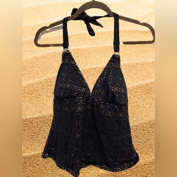 Catalina Other - Catalina Black Crochet Overlay Swim Top with Nude Lining